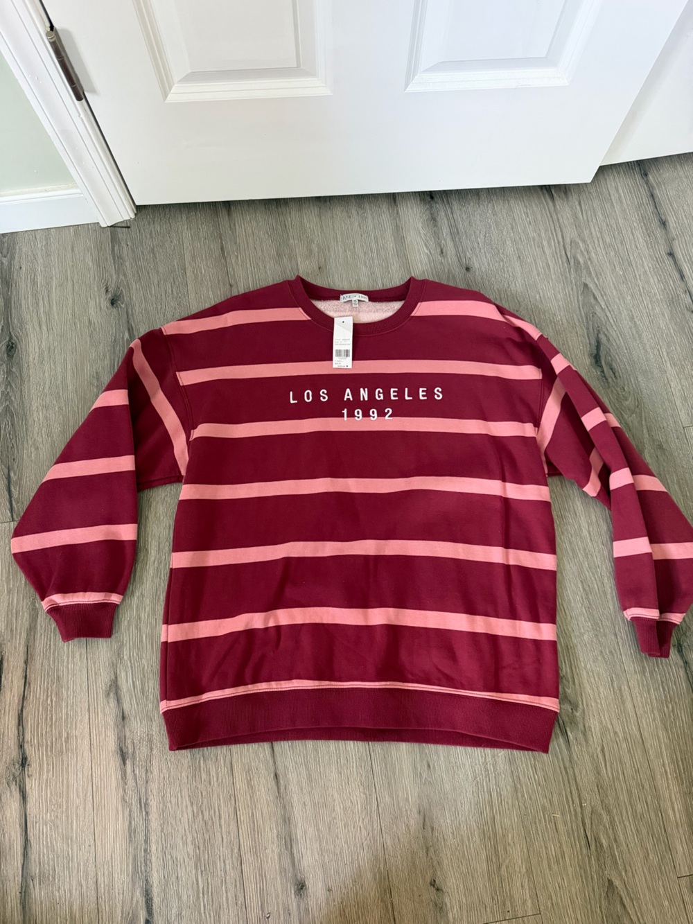 Los Angeles 1992 Striped Crewneck Top - Burgundy & Pink